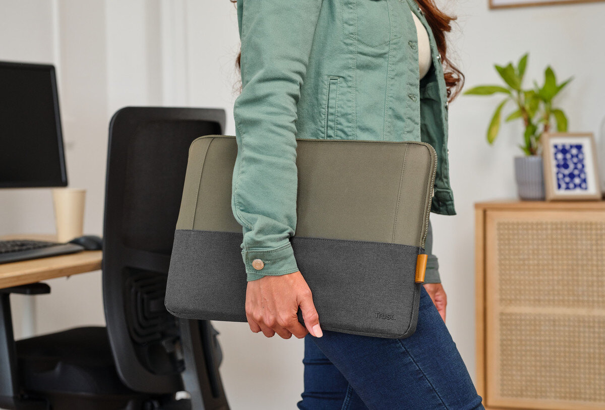 Etui na laptopa TRUST Lisboa 16 cali Zielono-czarny materiał recykling ekologia
