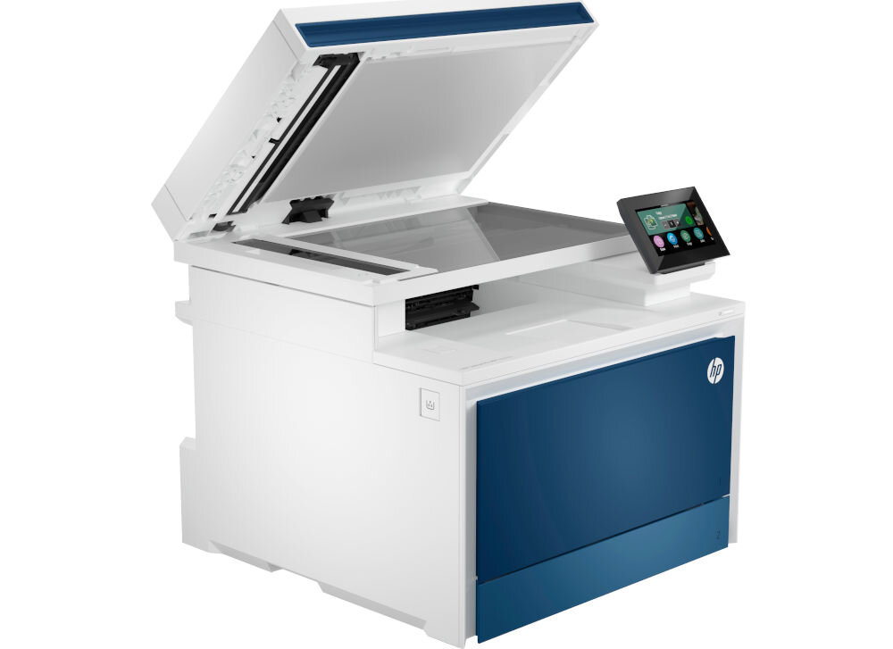 Urządzenie wielofunkcyjne HP Color LaserJet Pro 4302fdn Druk w kolorze, Automatyczny druk dwustronny urządzenie na białym tle pod kątem z otwartym skanerem skaner kopiowanie jakość podajnik ADF regulacja jasności sortowanie dokumentów