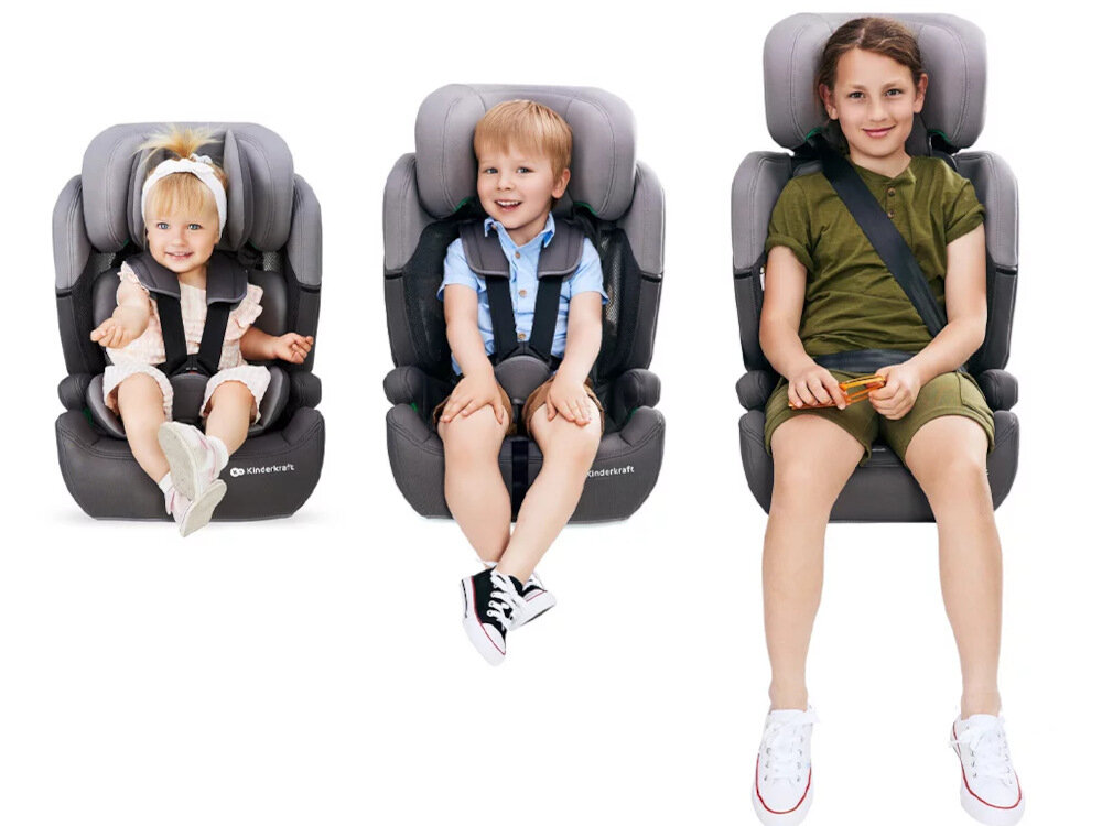 Fotelik samochodowy KINDERKRAFT Comfort Up I-Size 9-36 kg Szary bezpieczenstwo dzieci dla dzieci o masie ciala od 9 do 36 kg normy bezpieczenstaw Unii Europejskiej certyfikat R129 i-Size przystosowany do wszystkich rodzajow samochodow