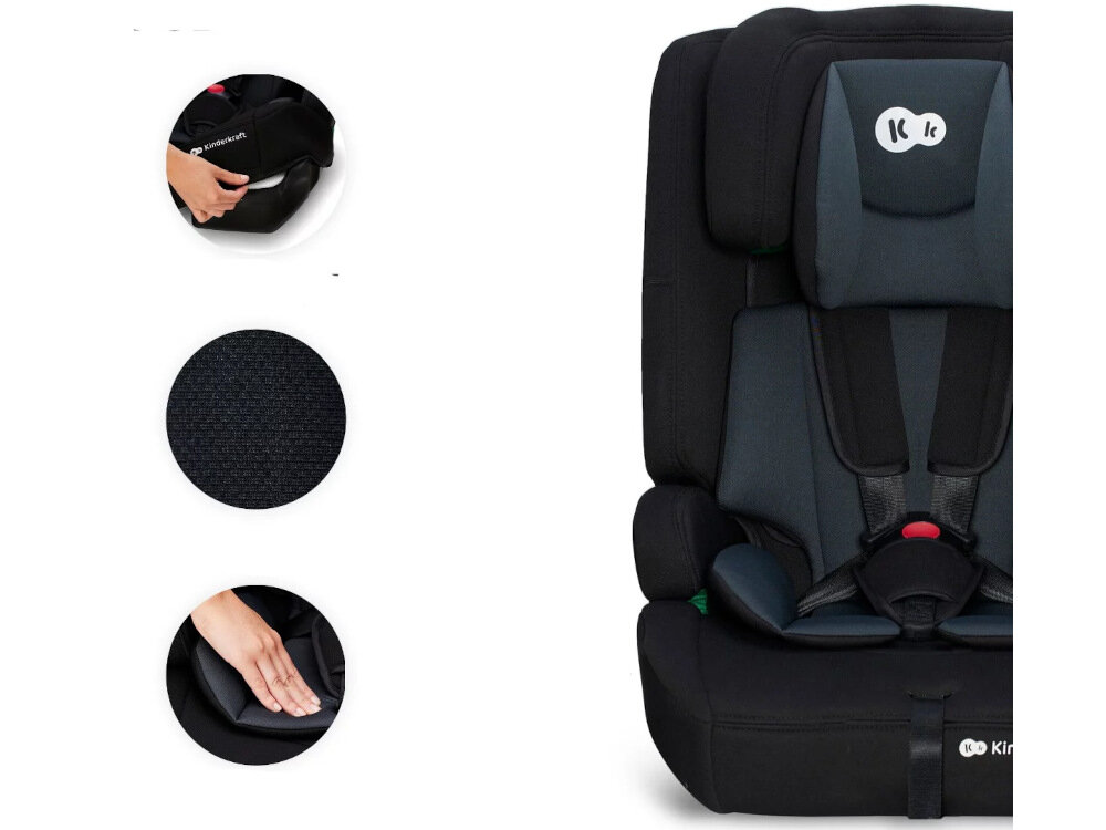 Fotelik samochodowy KINDERKRAFT Safety Fix 2 i-Size 9-36 kg Czarny bardzo wygodne miekkie siedzisko szerokie pokrowiec mozna zdjac i wyprac wkladka modulowa dla najmlodszych odpowiednia pozycja ciala