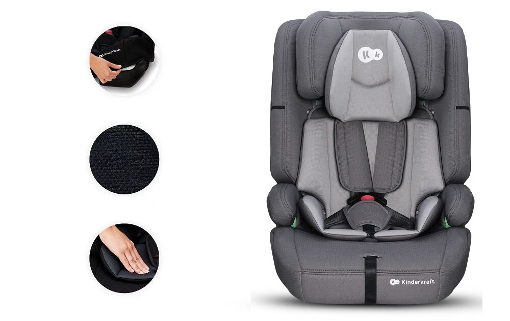 Fotelik samochodowy KINDERKRAFT Safety Fix 2 i-Size 9-36 kg Szary bardzo wygodne miekkie siedzisko szerokie pokrowiec mozna zdjac i wyprac wkladka modulowa dla najmlodszych odpowiednia pozycja ciala