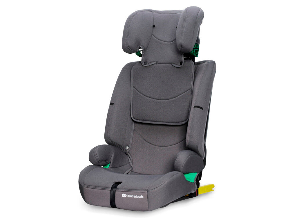 Fotelik samochodowy KINDERKRAFT Safety Fix 2 i-Size 9-36 kg Szary 12-stopniowa regulacja wysokosci zaglowka glowka dziecka odpowiednio zabezpieczona miekkie wykonczenie