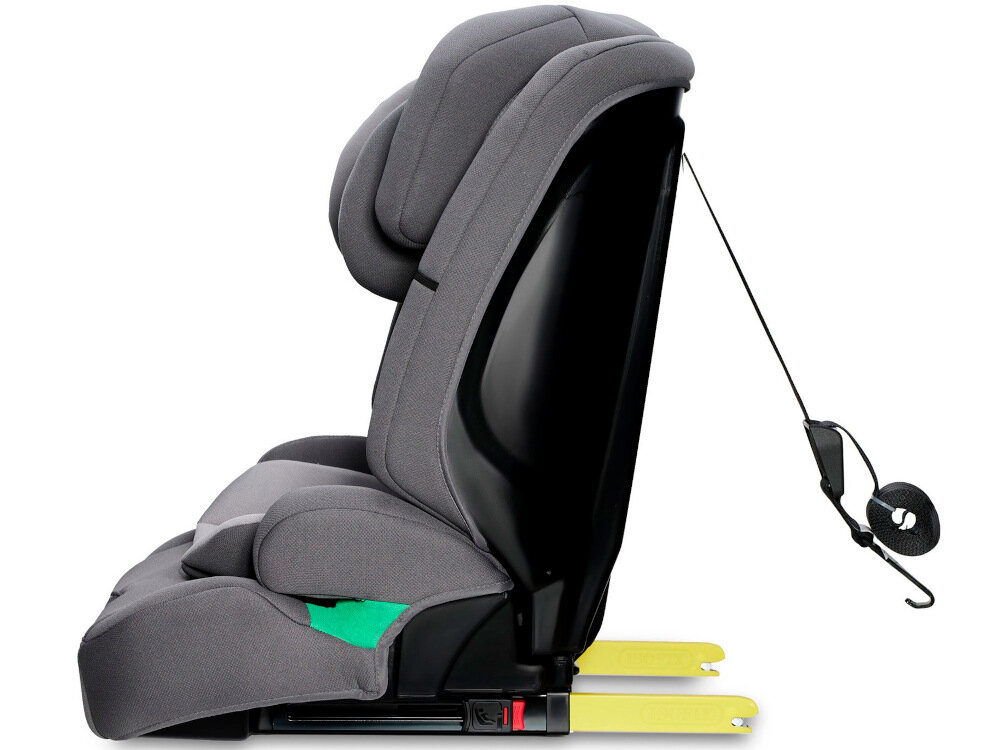 Fotelik samochodowy KINDERKRAFT Safety Fix 2 i-Size 9-36 kg Szary bezpiczny sprzet bardzo prosty montaz odpowiednio przypiac pasami bezpieczenstwa w aucie do jazdy przodek do kierunku jazdy system TOP TETHER pas polaczyz z zaczepem w bagazniku symbol kotwicy dodatkowe mocowanie wieksze bezpieczenstwo