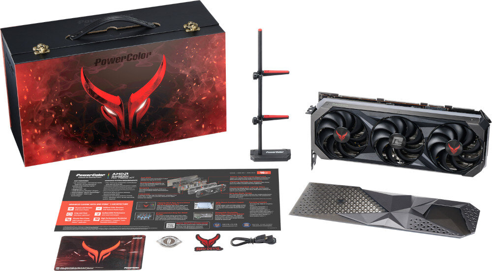 Karta graficzna POWERCOLOR Radeon RX 7800 XT Red Devil 16GB Edycja Limitowana opakowanie zawartość zestaw
