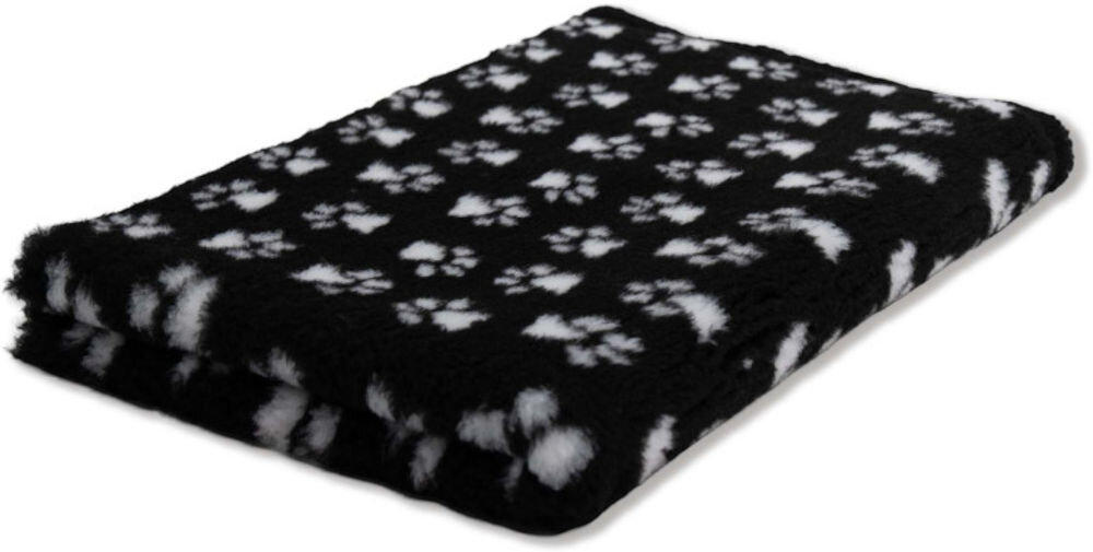 Legowisko uniwersalne BUBA Dry Bed A23 czarny w łapki 100 x 75 czarny w łapki puszysty dywanik złożony na pół, ukazujący grubą, wełnistą teksturę.