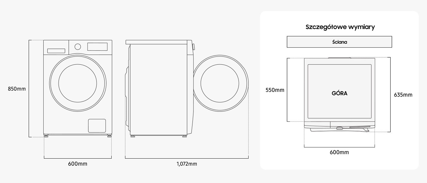Samsung WW80CGC04DAH - dokładne wymiary pralki
