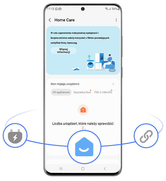 Jak działa Home Care w aplikacji SmartThings pralki EcoBubble AI Energy WW90CGC04DAH Samsung