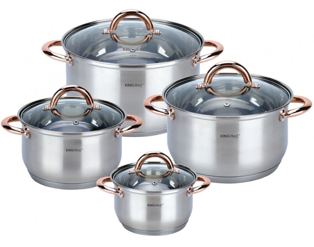Zestaw garnków KINGHOFF KH-1763 (8 elementów) latwe czyszczenie trwalosc wykonanie stal nierdzewna