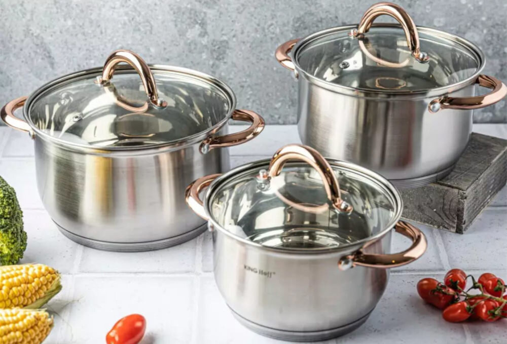 Zestaw garnków KINGHOFF KH-1763 (8 elementów) Ergonomiczne uchwyty smak aromat gotowanie solidne dno