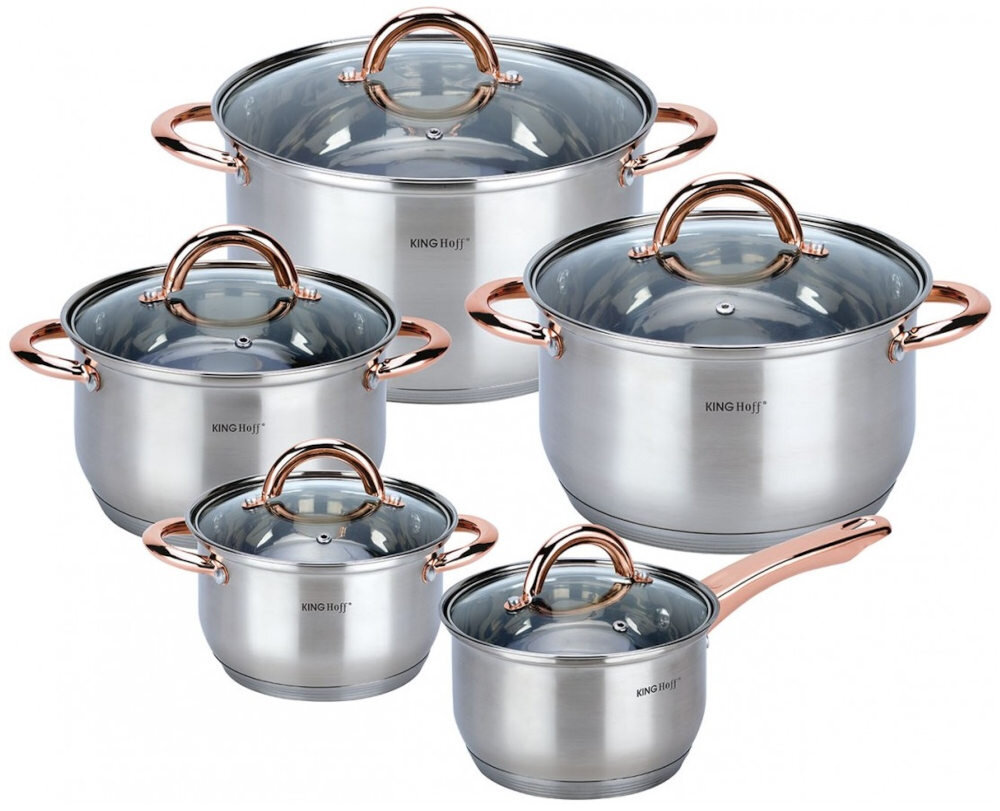 Zestaw garnków KINGHOFF KH-1764 (10 elementów) latwe czyszczenie trwalosc wykonanie stal nierdzewna