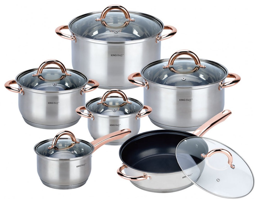 Zestaw garnków KINGHOFF KH-1765 (12 elementów) latwe czyszczenie trwalosc wykonanie stal nierdzewna