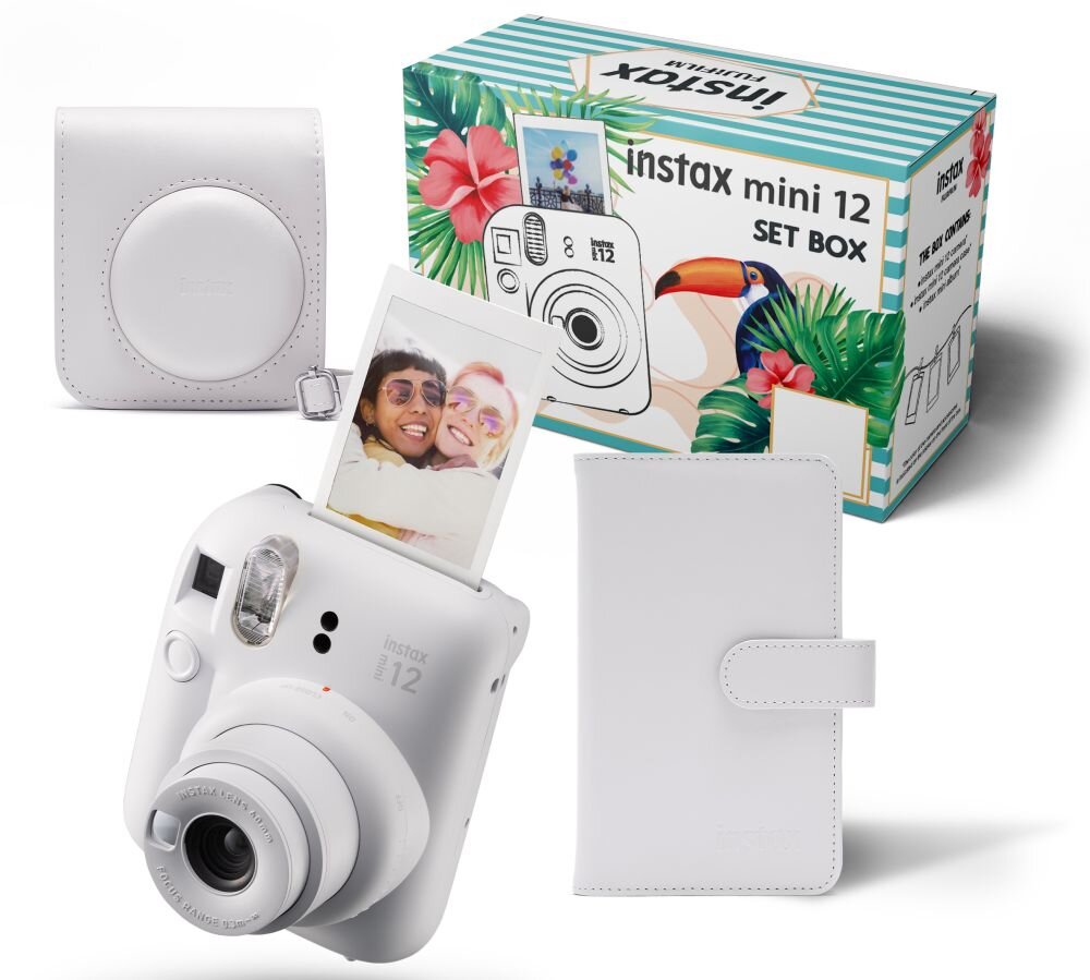 Aparat FUJIFILM Instax Mini 12  zdjęcia drukowanie drukarka wkłady filmy rozdzielczość bateria obiektyw pojemność tryby filtry łączność smartfon aplikacja sterowanie ogniskowa przysłona migawka lampa błyskowa wymiary ekran wizjer waga zapis karta pamięć 