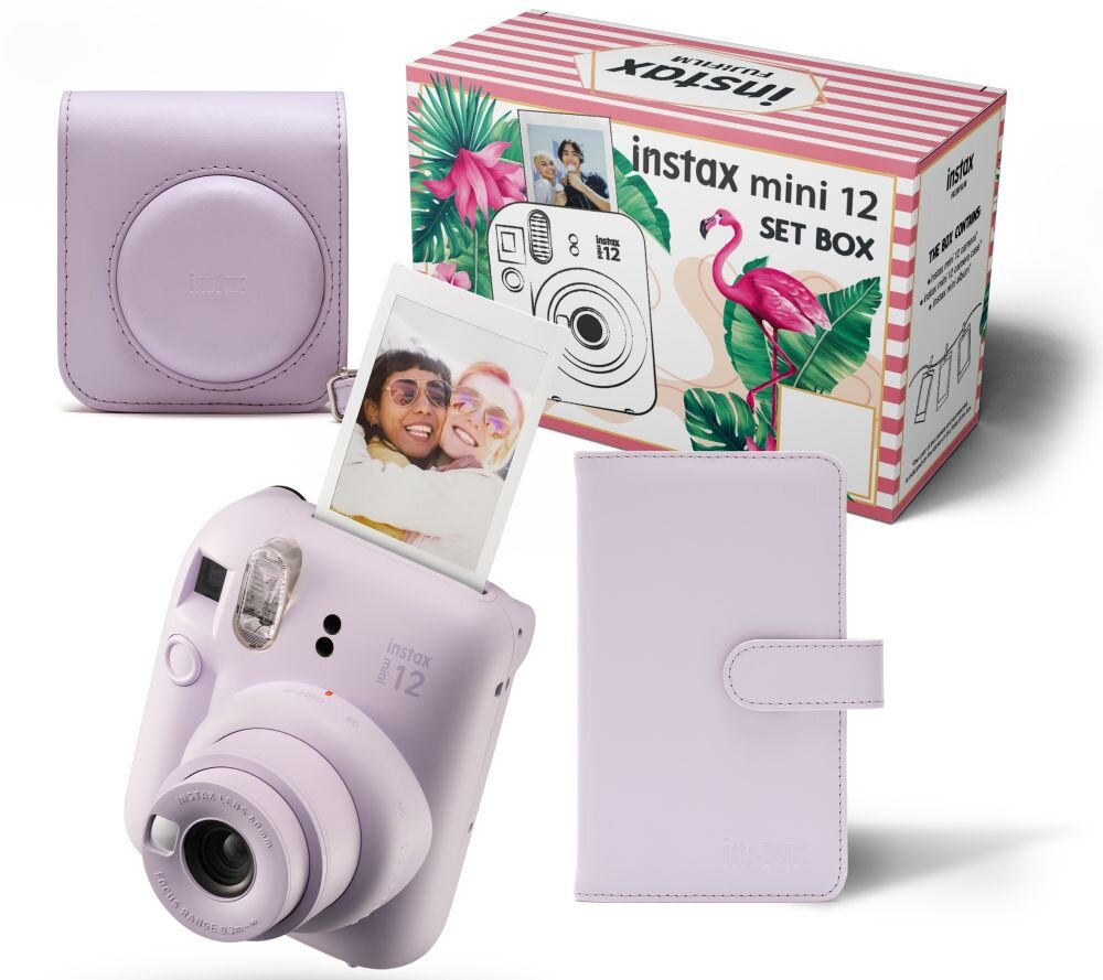 Aparat FUJIFILM Instax Mini 12 zdjęcia drukowanie drukarka wkłady filmy rozdzielczość bateria obiektyw pojemność tryby filtry łączność smartfon aplikacja sterowanie ogniskowa przysłona migawka lampa błyskowa wymiary ekran wizjer waga zapis karta pamięć
