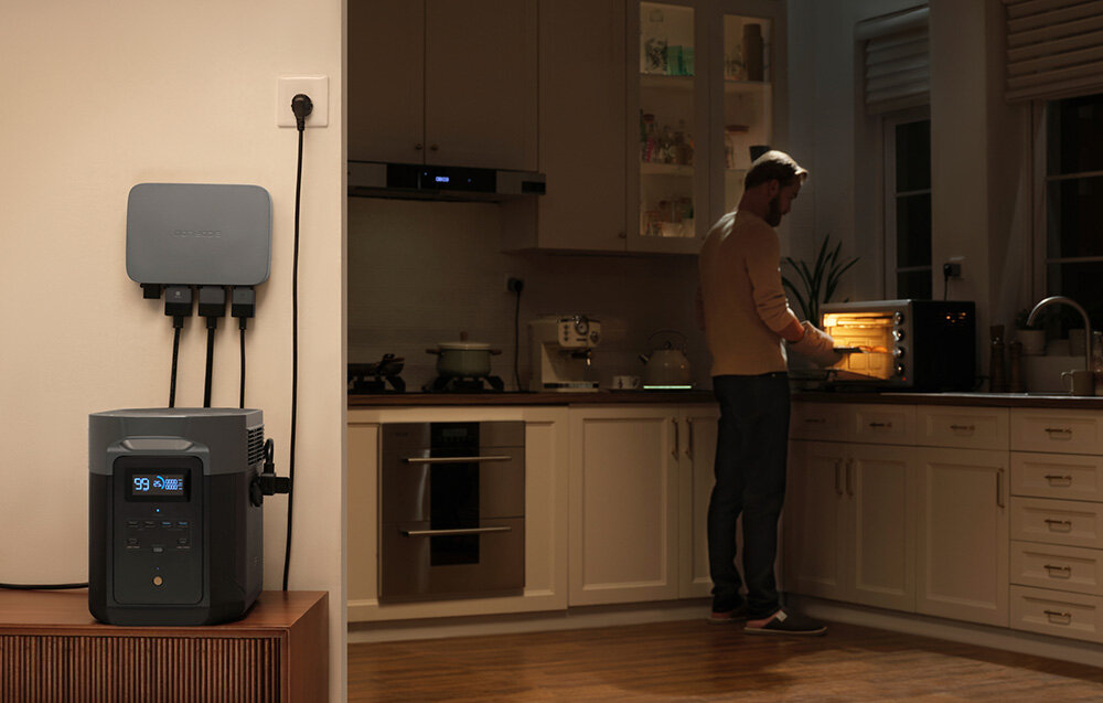 Fotowoltaika balkonowa ECOFLOW Classic Plus Delta 2 hybrydowy mikroinwerter PowerStream konwertuje prad staly na zmienny kompaktowa konstrukcja minimalistyczny design