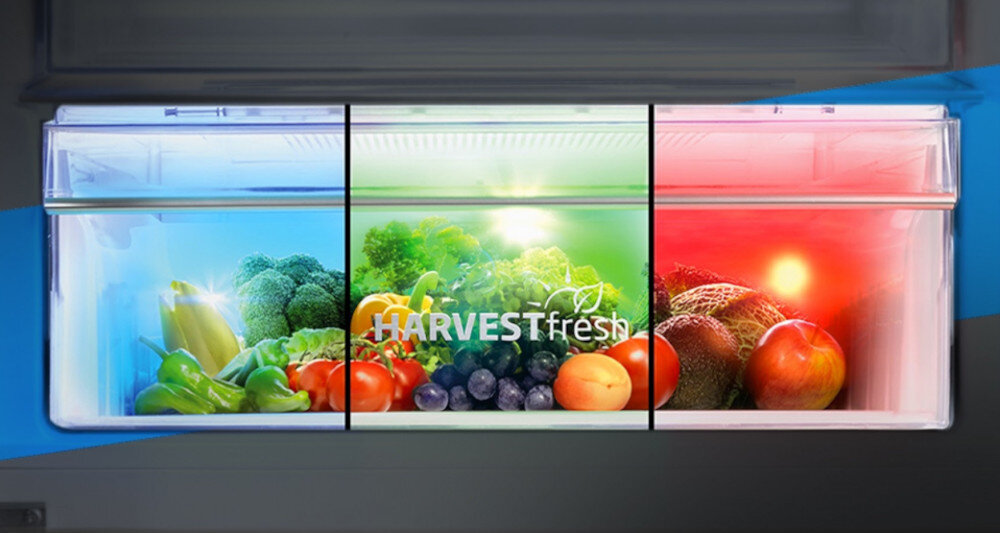 LODÓWKA BEKO B7RCNA407ZXBRW HarvestFresh Technologia aktywne kolory 3 swiatło zielony czerwony niebieski imitacja dzień noc cykl światła