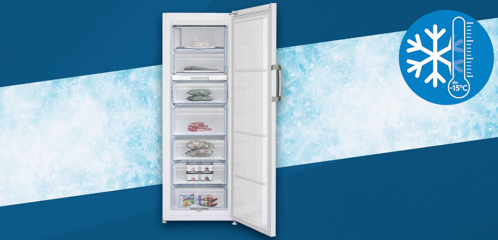 Zamrażarka BEKO FS127340N odporna na temperatury FreezerGuard