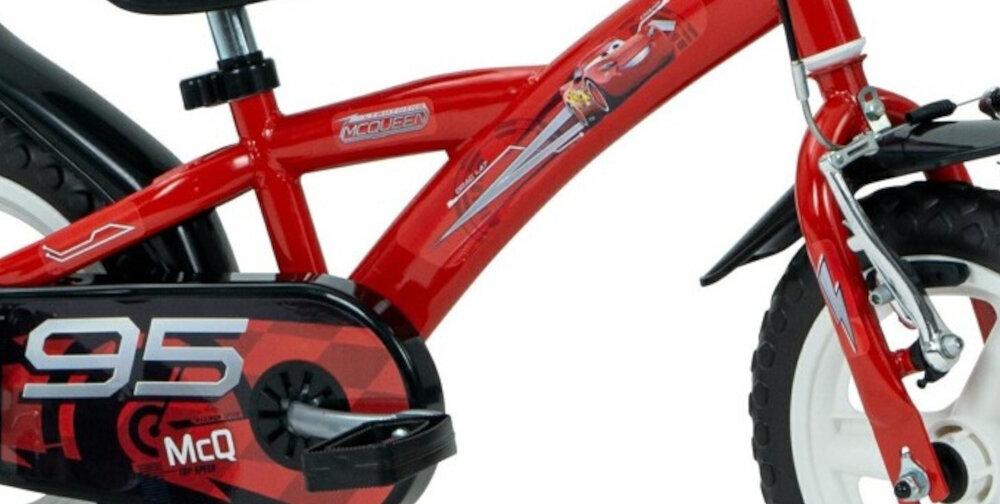 Rower dzieciecy HUFFY Disney Auta 12 cali dla chłopca Czerwony rama stalowa 8-calowa dostosowana do najmlodszych geometria roweru