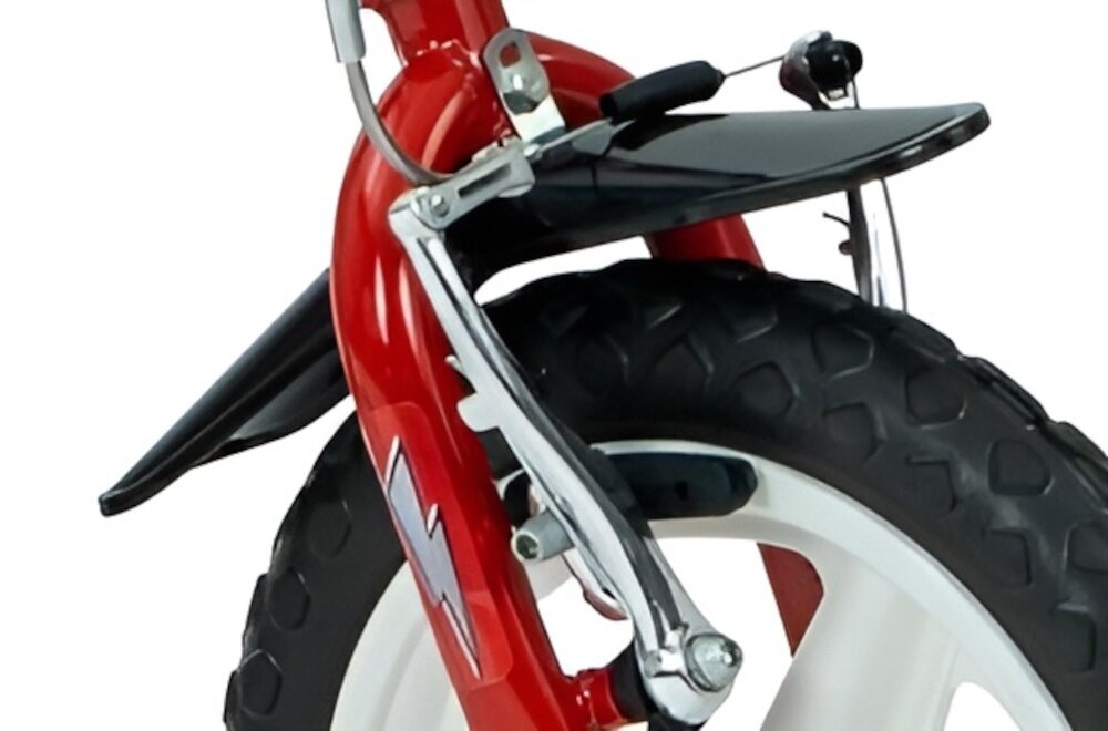 Rower dzieciecy HUFFY Disney Auta 12 cali dla chłopca Czerwony hamulce przedni hamulec reczny staly hamulec na tylne kolo w pedalach niezawodne lekkie bezpieczenstwo