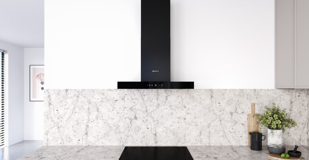 OKAP GLOBALO Lonatio 60.1 czarny stal nierdzewna montaż przyścienny wyciąg pochłaniacz filtr aluminiowy węglowy oświetlenie LED soft-touch przyciski sterowanie moc