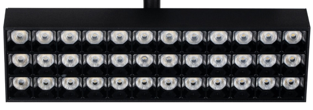 Reflektor szynowy DPM X-Line STR2-20W-B Czarny wbudowae zrodlo swiatla moc 20 W 36 diod LED zywotnosc do 25000 godzin strumien swietlny 1750 lm naturalna barwa swiatla o temperaturze 4000K naturalna barwa