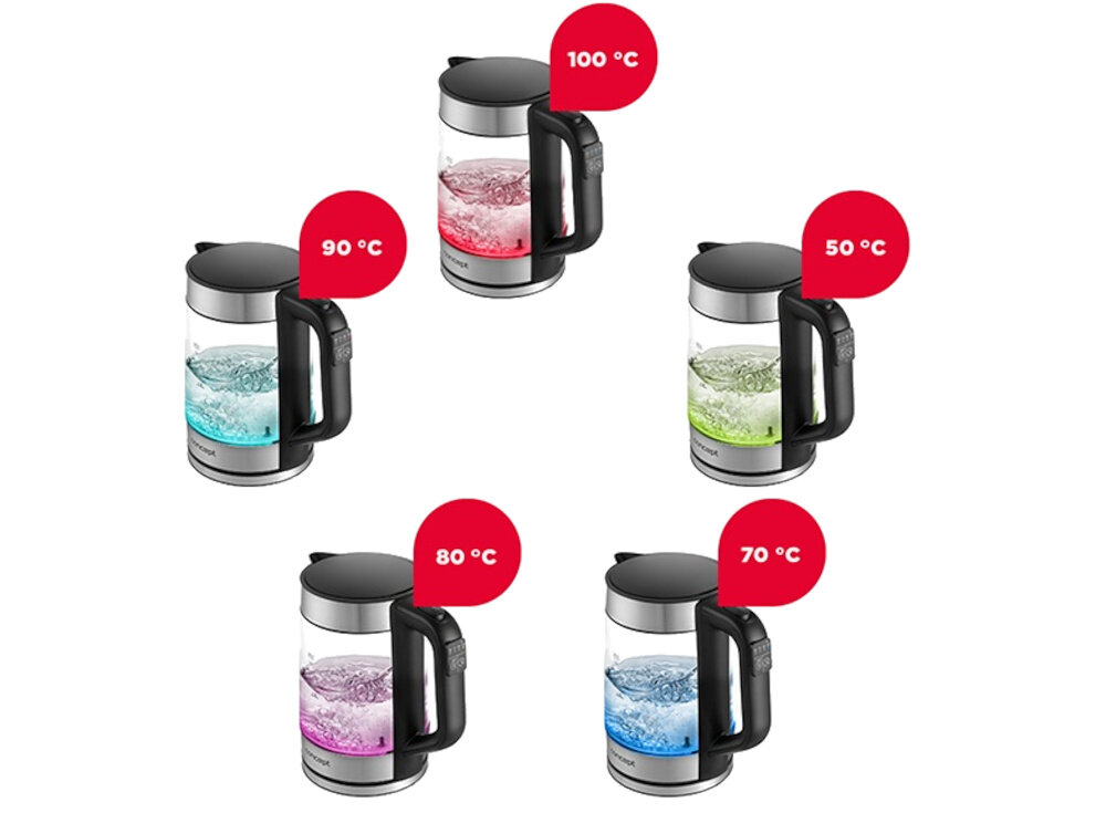Czajnik CONCEPT RK4067 pojemnosc 1,7 l cyfrowe sterowanie kolor podswietlenie temperatura zakres funkcja Keep Warm