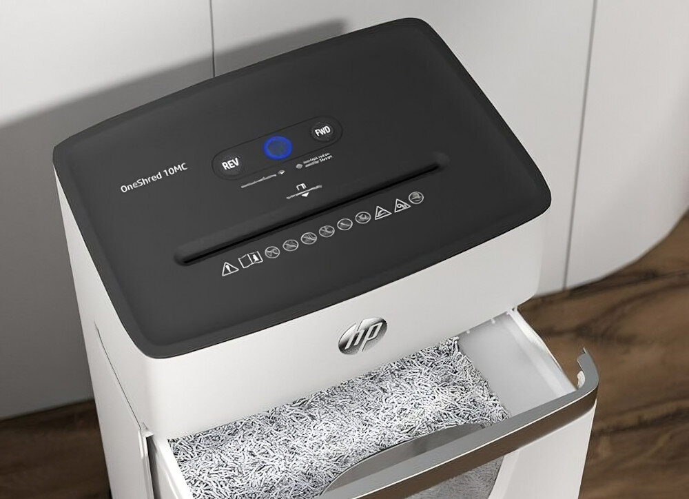 Niszczarka HP OneShred 10MC bezpieczeństwo ścinki poziom