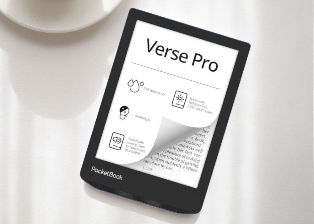 Czytnik E-Booków POCKETBOOK Verse Pro 634 Niebieski wyświetlacz przekątna rozdzielczość podświetlenie regulacja