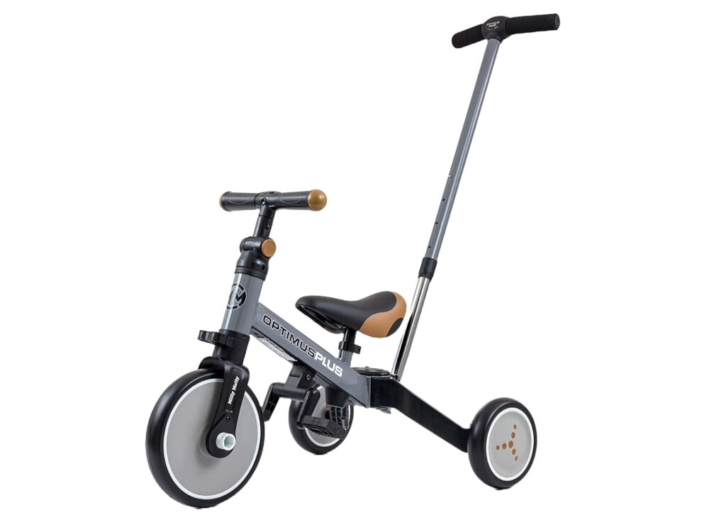 Rowerek biegowy MILLY MALLY Optimus Plus 4w1 Szary wszechstronny trwaly innowacyjne funkcje komfort bezpieczenstwo zabawa rozwoj motoryczny obciazenie do 25 kg