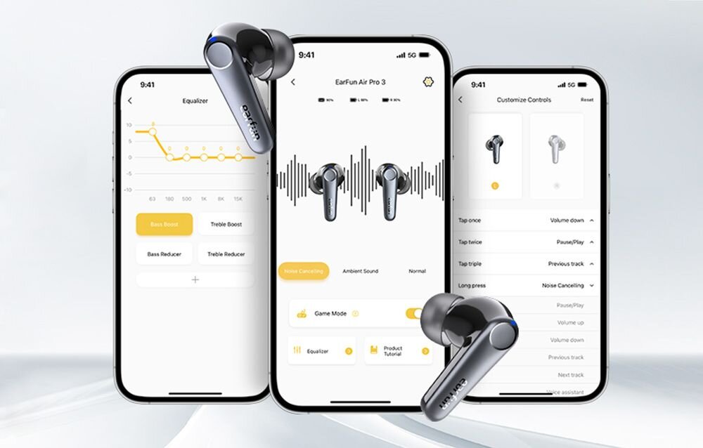 Słuchawki dokanałowe EARFUN Air Pro 3 aplikacja sterowanie parametry