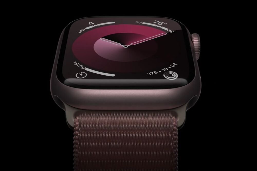 Smartwatch APPLE Watch 9 ekran bateria czujniki zdrowie sport pasek ładowanie pojemność rozdzielczość łączność sterowanie krew puls rozmowy smartfon aplikacja