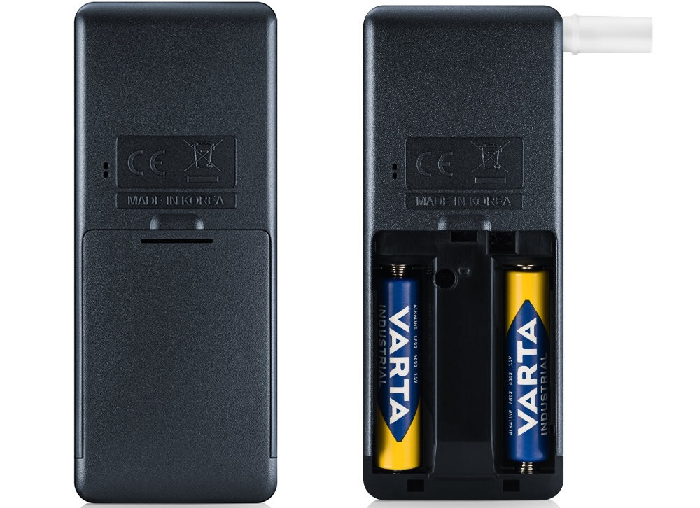 Alkomat BACSCAN F-50 Ultra Ekonomiczne zasilanie działa na dwóch bateriach AAA 1,5 V komunikat o niskim stanie energii funkcję auto-off po około 20 sekundach