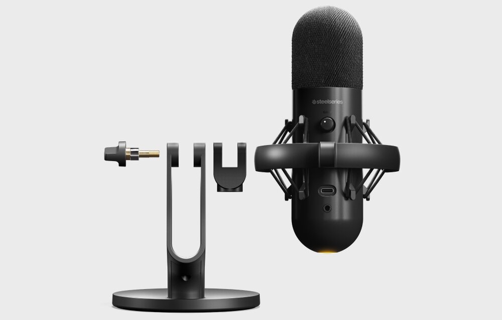 Mikrofon STEELSERIES Alias głos gry strumienie efekty dźwięk kapsuła przewaga wielkość sonar aplikacja studyjne efekty audio redukcja szumów antywstrząsowe mocowanie kompatybilność projekt wskaźniki LED mikrofon