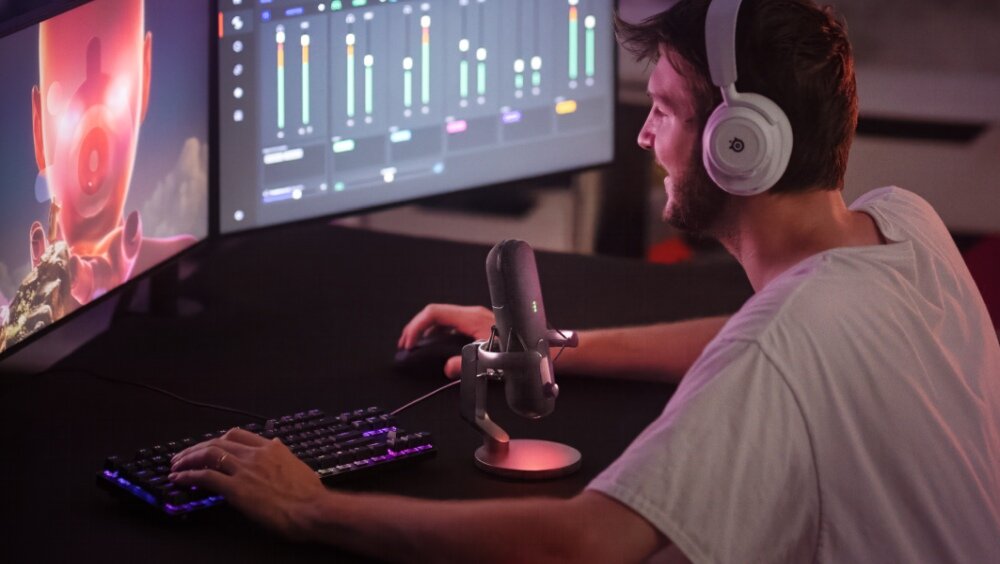 Mikrofon STEELSERIES Alias głos gry strumienie efekty dźwięk kapsuła przewaga wielkość sonar aplikacja studyjne efekty audio redukcja szumów antywstrząsowe mocowanie kompatybilność projekt wskaźniki LED mikrofon