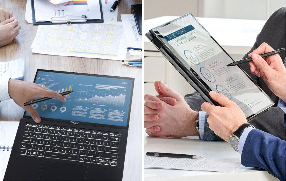 Laptop MSI Summit E14 Flip Evo A13MT-260PL 14 IPS i7-1360P 16GB 1TB SSD Windows 11 Home zawias pozycja obrót