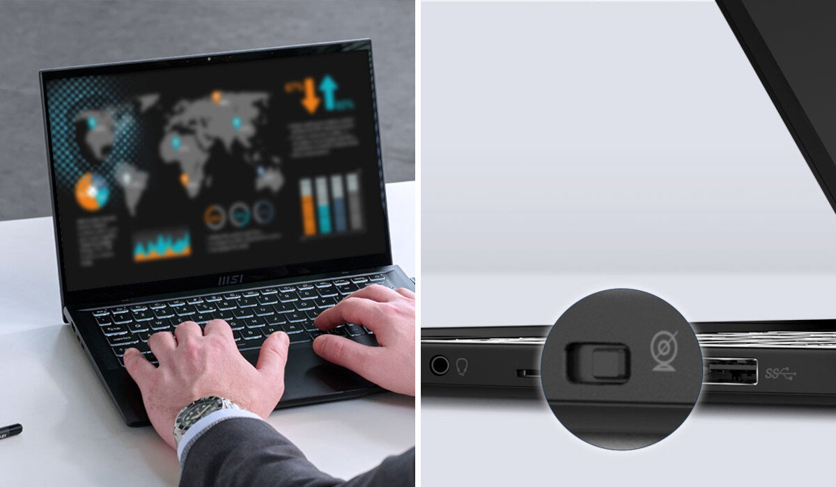 Laptop MSI Summit E14 Flip Evo A13MT-260PL 14 IPS i7-1360P 16GB 1TB SSD Windows 11 Home prywatność kamera wyłącznik rozpoznawanie twarzy