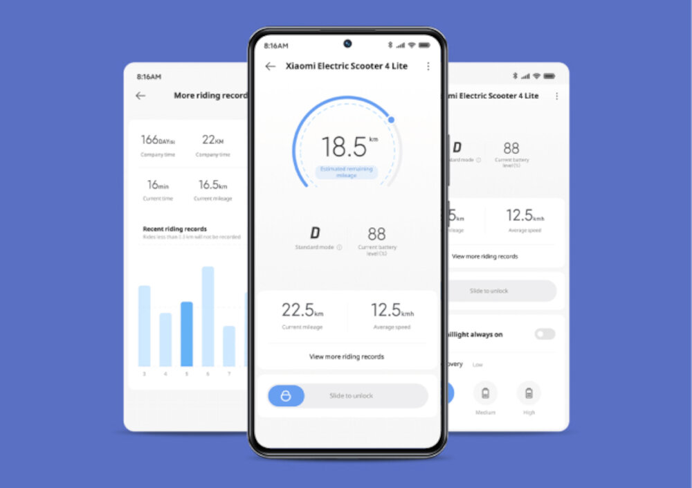 Hulajnoga elektryczna XIAOMI Scooter 4 Lite NE Czarny wbudowany modul Bluetooth aplikacja Xiaomi Home/Mi Home monitorowanie najwazniejszych parametrow kontrola dzialania informowanie o bledach zablokowanie pojazdu
