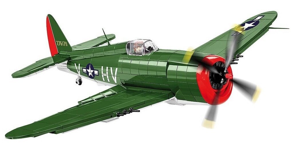 Klocki plastikowe COBI Historical Collection World War II P-47 Thunderbolt COBI-5737 jednomiejscowy samolot myśliwski i myśliwsko-szturmowy,
prekursor współczesnych myśliwców wielozadaniowych
wypordukowany w ponad 15000 egzemplarzach najliczniejszy jeden z najskuteczniejszych samolotów myśliwskich USA Jug Juggernaut