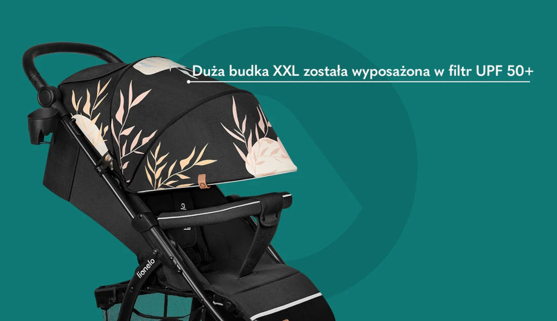 Wózek dziecięcy LIONELO Annet Tour Lovin Czarny budka ochrona wiatr deszcz słońce okienko siatka filtr UPV 50+