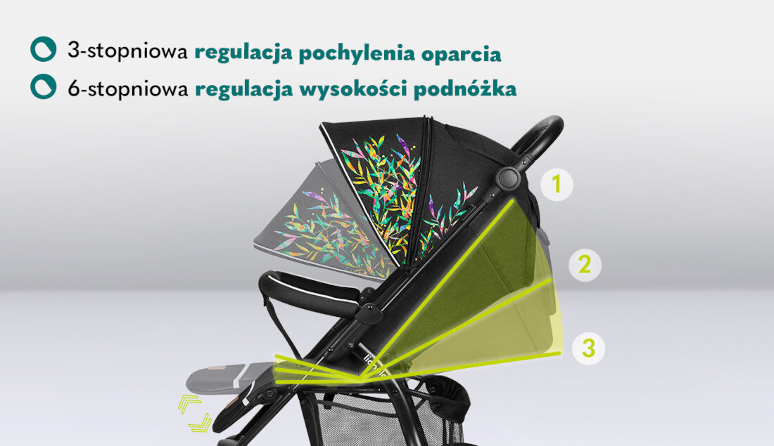 Wózek dziecięcy LIONELO Annet Tour Dreamin Czarny ze wzorem regulacja oparcia regulacja podnóżka komfort podróż