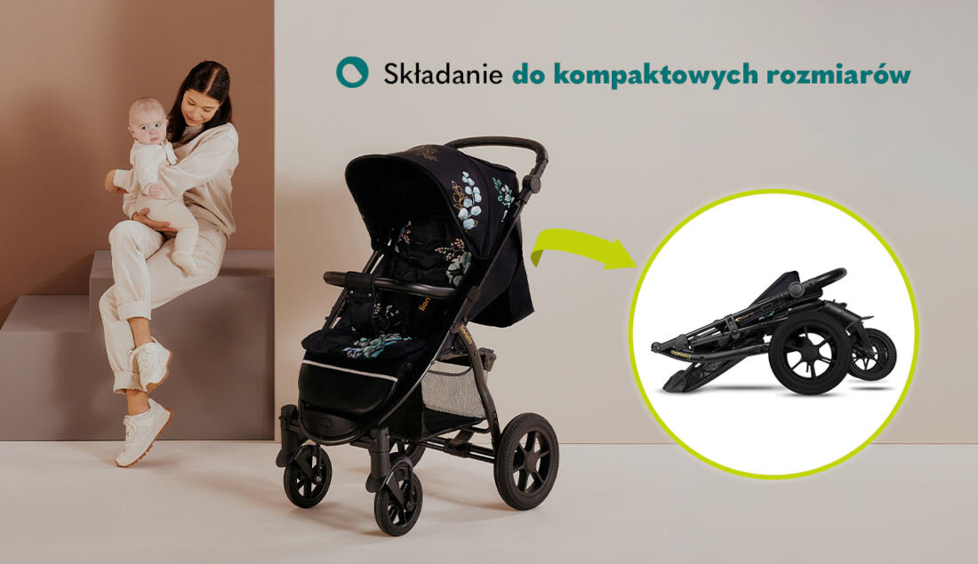 Wózek dziecięcy LIONELO Annet Tour Dreamin Czarny ze wzorem Kompaktowy rozmiar wymiary