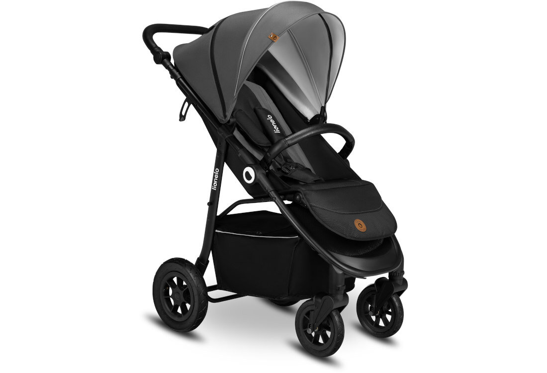 Wózek dziecięcy LIONELO Natt Stone Szary Czarny 5-punktowe pasy osłonki regulacja długość wysokość podnóżek wygodny uchwyt ustawienia 11 poziomów preferencje