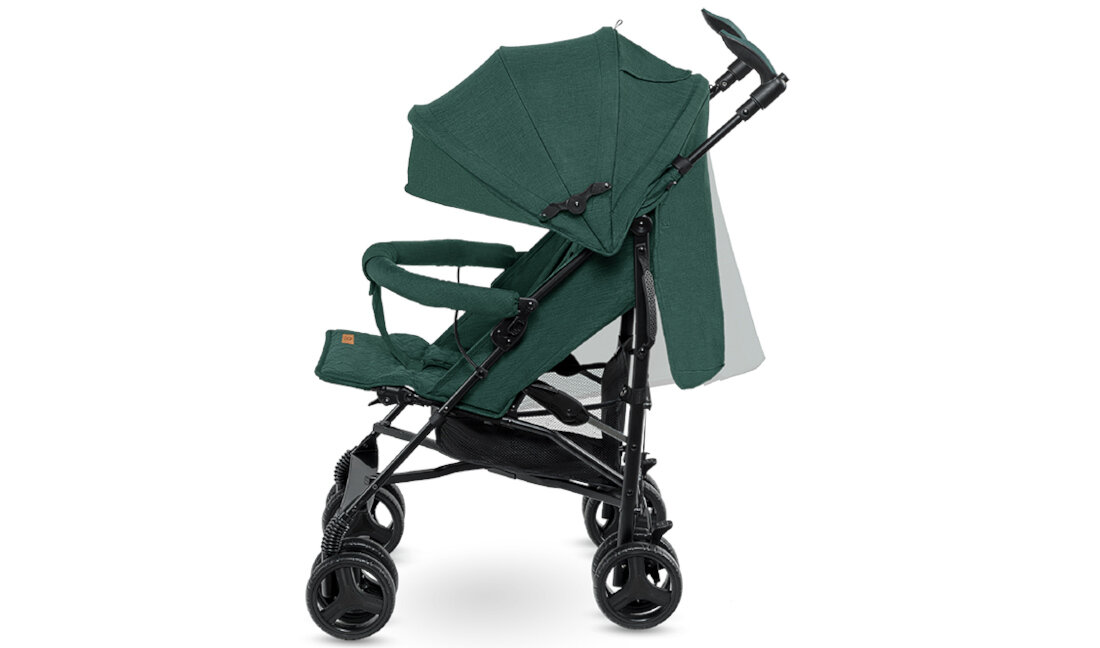 Wózek dziecięcy LIONELO Irma Green Forest Zielony regulacja oparcie podnóżek wygoda Ergonomiczne rączki prowadzenie dostosowanie potrzeby preferencje Dwustopniowy daszek ochrona funkcja wizjera okienko