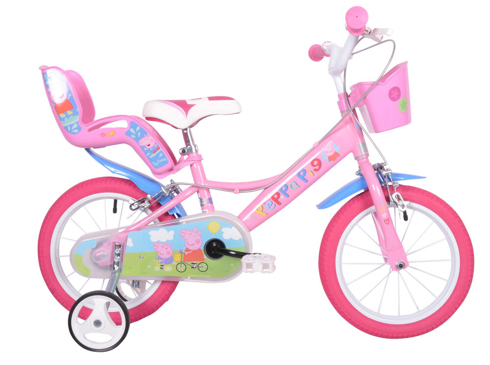 Rower dziecięcy DINO BIKES Świnka Peppa 14 cali dla dziewczynki w rozowej kolorystyce dla dzieci w wieku od 4 do 5 lat