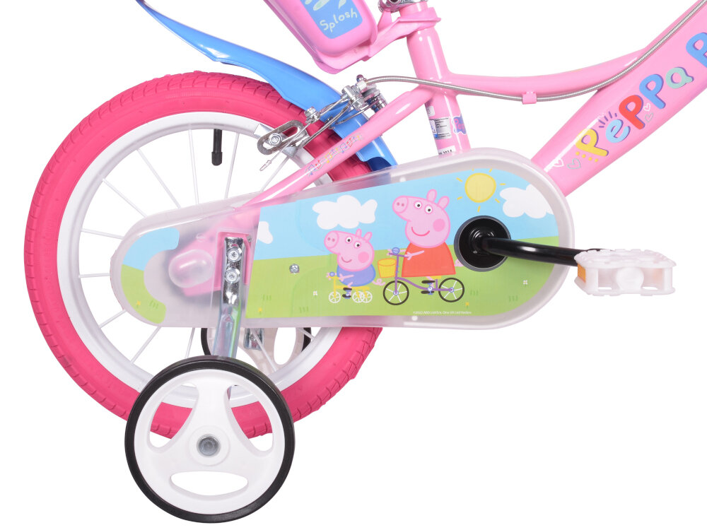 Rower dziecięcy DINO BIKES Świnka Peppa 16 cali dla dziewczynki 16-calowe koła boczne kółka łańcuch stylowa osłona blotniki