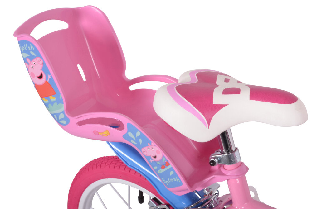 Rower dziecięcy DINO BIKES Świnka Peppa 16 cali dla dziewczynki siodełko wygodne piankowe fotelik dla lalki