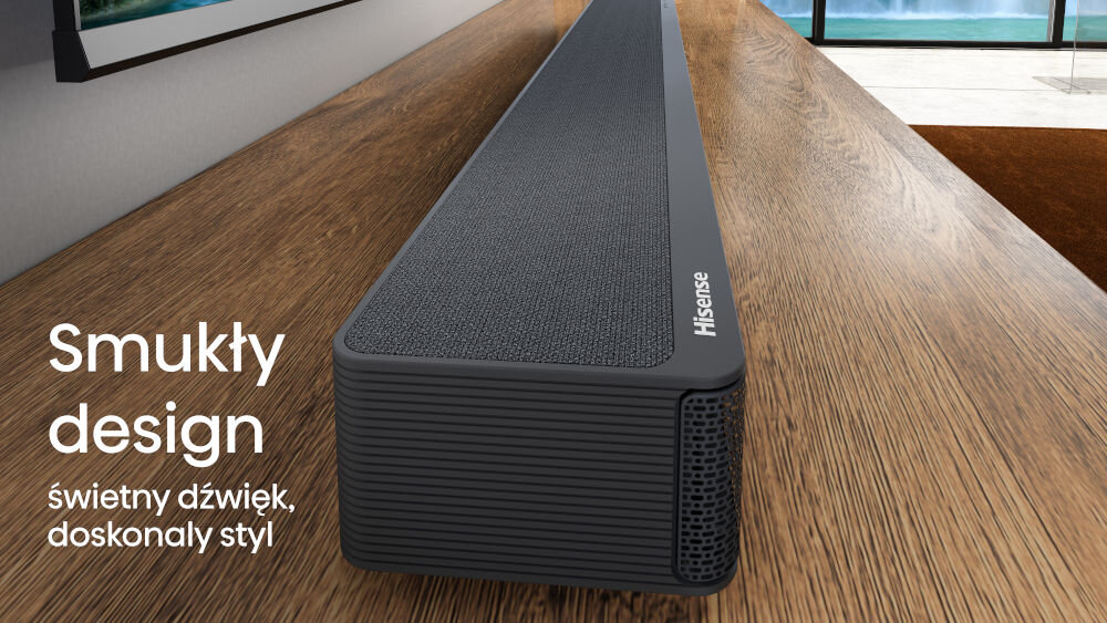 Soundbar HISENSE AX3120G - Elegancja i kompaktowość, kadr soundbara stojącego na półce