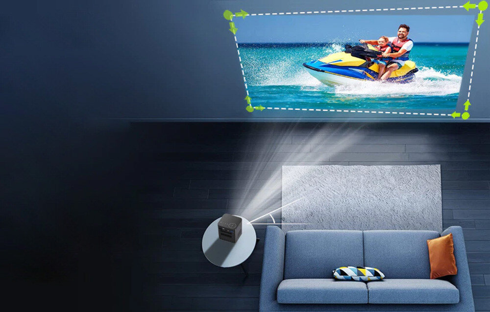 Projektor BYINTEK P19 funkcje korekcja obrazu zoom głośniki dźwięk audio regulacja