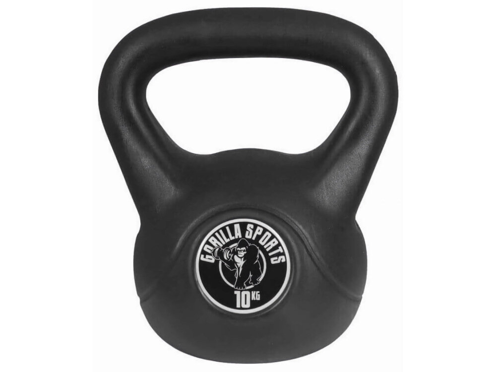 Kettlebell GORILLA SPORTS 2468 10 kg do treningow silowych wytrzymaosciowych poprawa elastycznosci koordynacji ruchowej plaski spod stabilny