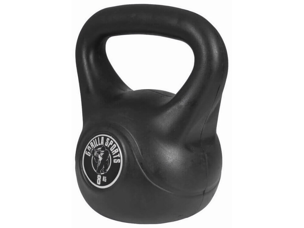 Kettlebell GORILLA SPORTS 2473 8 kg do treningow silowych wytrzymaosciowych poprawa elastycznosci koordynacji ruchowej plaski spod stabilny