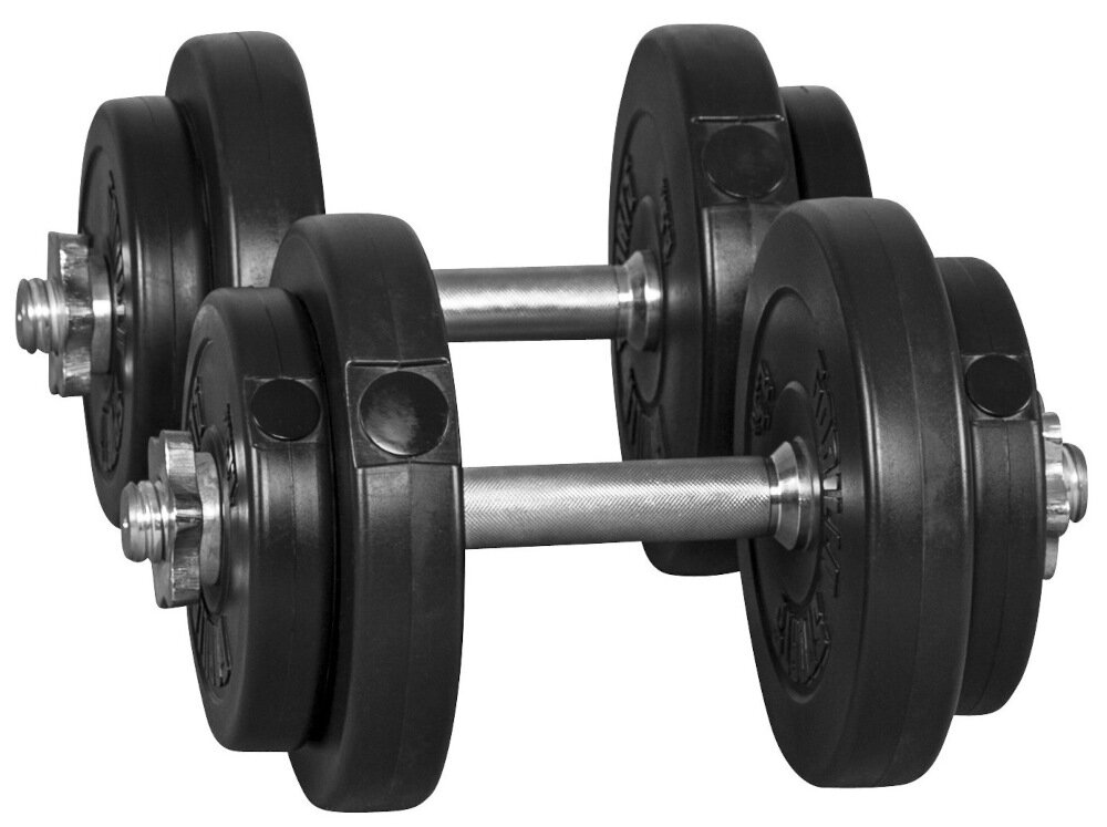 Zestaw hantli GORILLA SPORTS 2802 2 x 10 kg gryfy zaciski srubowe obciazenia nie zsuwaja sie bezpiczensto wygoda ergonomiczny ksztalt latwe w obsludze i przechowywaniu do treningu w warunkach domowych